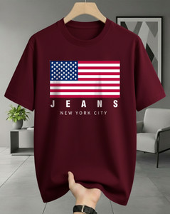 AOOSH Graphic Print Men Round Neck Maroon T-Shirt
