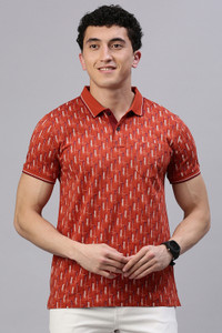 Classic Polo Self Design Men Polo Neck Orange T-Shirt