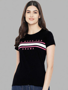 METRONAUT Typography Women Round Neck Black T-Shirt