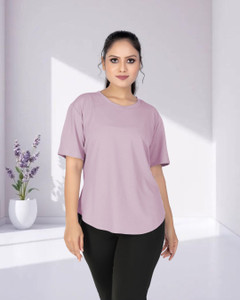 MYO Solid Women Round Neck Reversible Pink T-Shirt