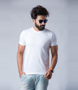 The Layman Solid Men Round Neck White T-Shirt
