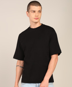 Alan Jones Solid Men Crew Neck Black T-Shirt