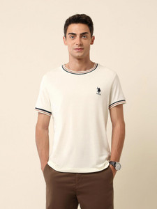 U.S. POLO ASSN. Solid Men Round Neck White T-Shirt