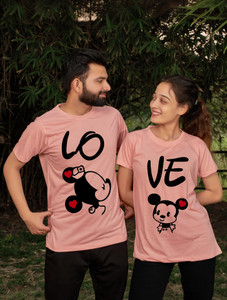 JH MART Typography Couple Round Neck Multicolor T-Shirt