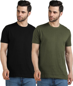 YouthPoi Solid Men Round Neck Black, Green T-Shirt