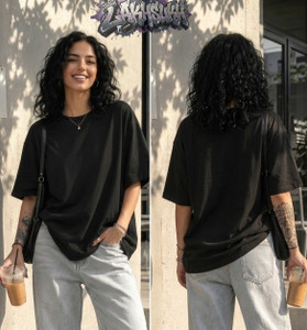 LAKHSUKH Solid Women Round Neck Black T-Shirt