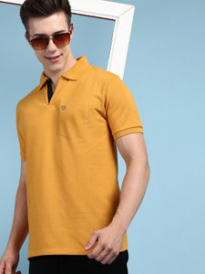 LUX cozi Solid Men Polo Neck Yellow T-Shirt