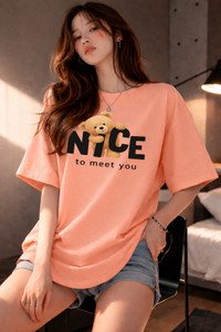 SAHUCRATION Graphic Print Women Round Neck Orange T-Shirt
