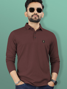VeBNoR Solid Men Polo Neck Brown T-Shirt