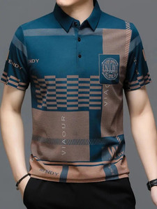 TAZO Striped Men Polo Neck Blue T-Shirt - Image 6