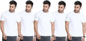 Think Tech Solid Men Round Neck White T-Shirt