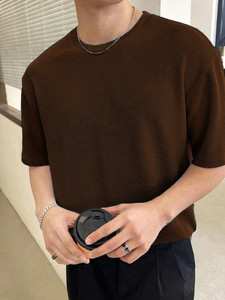 SOLSTICE Solid Men Round Neck Brown T-Shirt