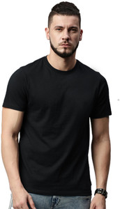 LazyChunks Solid Men Round Neck Black T-Shirt