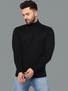 ALONE EAGLE Solid Men Turtle Neck Black T-Shirt