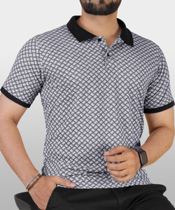 VeBNoR Printed Men Polo Neck Grey T-Shirt