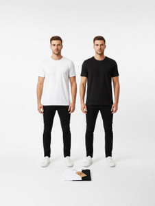 MEHAN'S Solid Men Round Neck White, Black T-Shirt