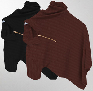 KAJARU Striped Men Zip Neck Black, Brown T-Shirt