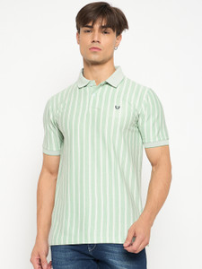 DUKE Striped Men Polo Neck Green T-Shirt