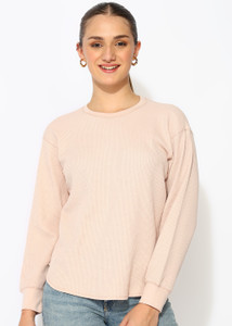 Alan Jones Solid Women Crew Neck Pink T-Shirt