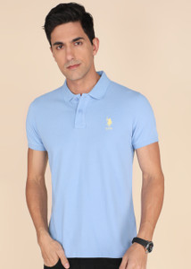 U.S. POLO ASSN. Solid Men Polo Neck Light Blue T-Shirt