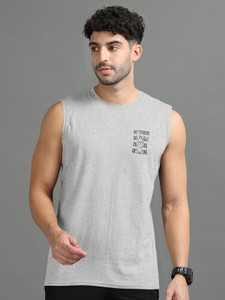 Triptee Printed Men Round Neck Grey T-Shirt