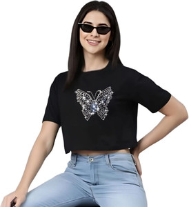 Aster Solid Women Round Neck Black T-Shirt