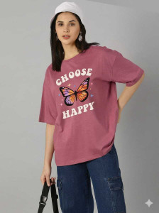 The Minimuse Studio Printed Women Round Neck Pink T-Shirt