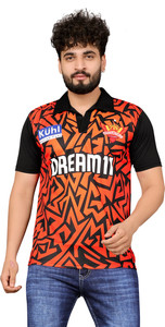 CLIENTALE. Graphic Print Men Cowl Neck Orange, Black T-Shirt