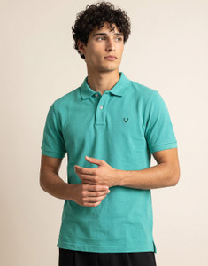Allen Solly Solid Men Polo Neck Green T-Shirt - Image 6