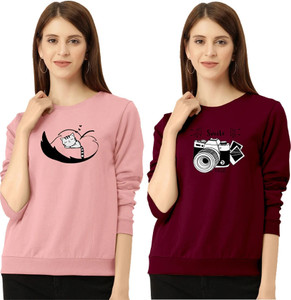 ज़ेंट वर्ल्ड महिलाओं के लिए गोल गला प्रिंटेड बेज, मैरून टी-शर्ट