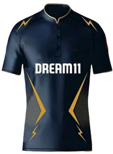 Smv Graphic Print Men Mandarin Collar Dark Blue T-Shirt