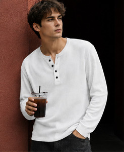 NOOK Men's White Henley Neck T-Shirt - Image 6