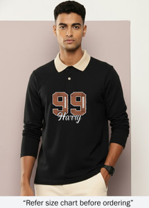 CULISH Printed Men Polo Neck Black T-Shirt