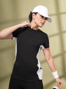 CHKOKKO Solid Women Round Neck Black T-Shirt