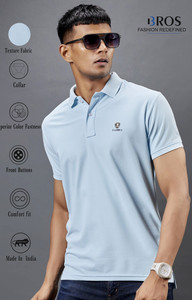 3BROS Solid Men Polo Neck Blue T-Shirt