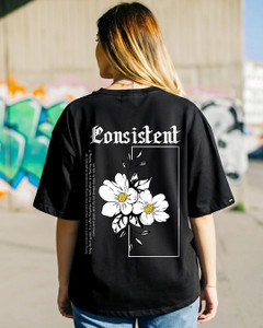 BEWAKOOF Floral Print Women Round Neck Black T-Shirt