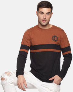 Doomee Colorblock Men Round Neck Maroon, Black T-Shirt