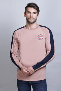 HVBK Colorblock Men Round Neck Pink, Black T-Shirt