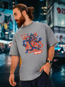 Leotude Printed Men Round Neck Grey T-Shirt