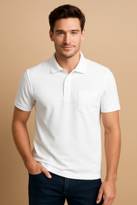 Fleximaa Solid Men Polo Neck White T-Shirt
