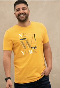 Magneto Printed Men Round Neck Yellow T-Shirt