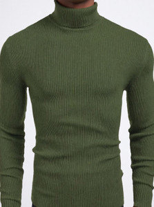 CRYSTALREVENUE Striped Men High Neck Dark Green T-Shirt