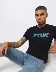 French Connection Typography Men Round Neck Blue T-Shirt