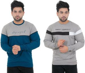 E-MAX Printed Men Round Neck Blue, Grey T-Shirt