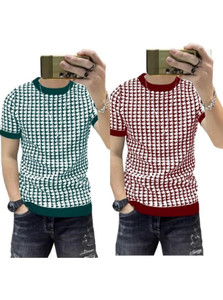 sti Printed Men Round Neck Maroon, Dark Green T-Shirt
