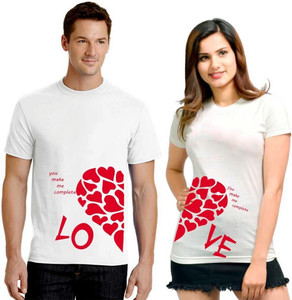 Couple Trends Graphic Print Couple Round Neck White T-Shirt