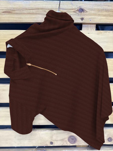 KAJARU Men Zip Neck Brown T-Shirt - Image 1