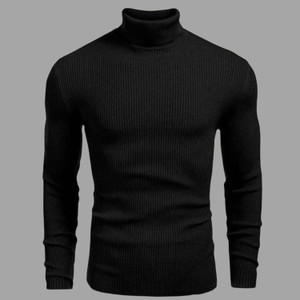 CLOSWIF Striped Men High Neck Black T-Shirt