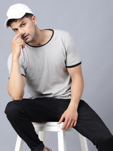 THE EG STORE Solid Men Round Neck Grey T-Shirt