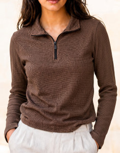 URBE Self Design Women Zip Neck Brown T-Shirt
